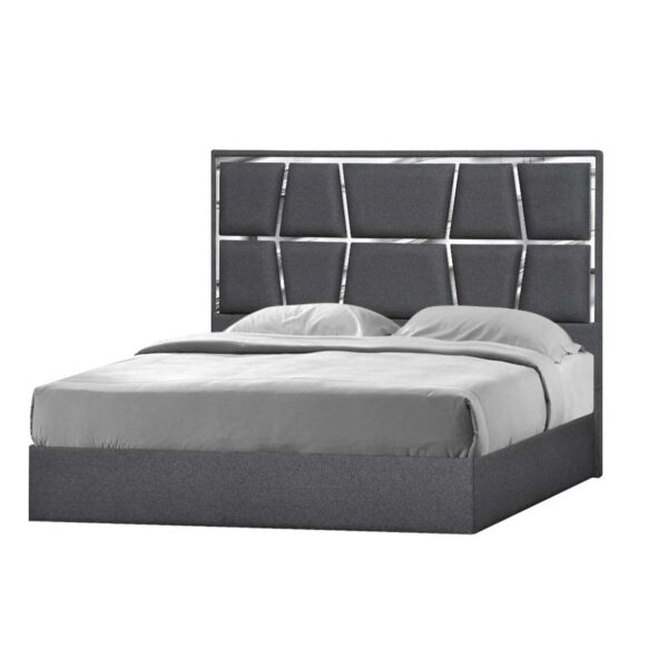 Charcoal Woven Canvas Fabric Platform Bed