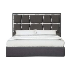 Charcoal Woven Canvas Fabric Platform Bed