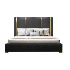 Faux Leather Upholstered and Polished Gold Bed