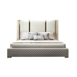 Faux Leather Upholstered and Polished Gold Bed