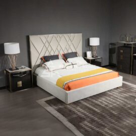 Glam Beige Velvet Upholstered Bed