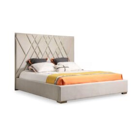Glam Beige Velvet Upholstered Bed