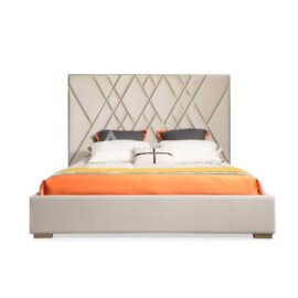 Glam Beige Velvet Upholstered Bed
