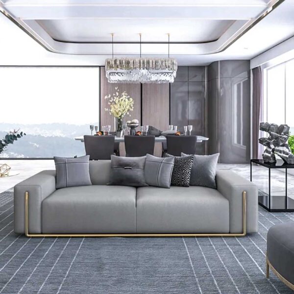 Gray Cotton &Amp; Linen Upholstered 3-Seater Sofa