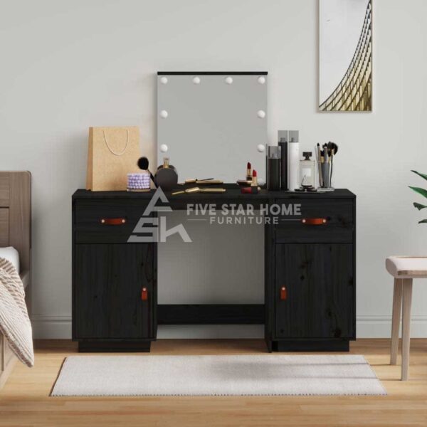 Wide Vanity Set With Mirror And Stool