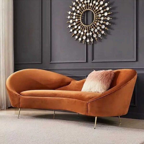 Modern Orange Velvet Upholstered Sofa