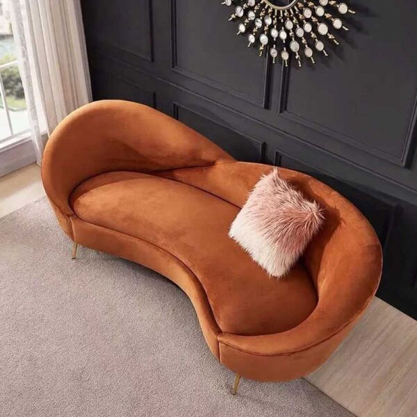 Modern Orange Velvet Upholstered Sofa