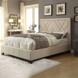 Textural Neutral Linen Fabric Upholstered Platform Bed