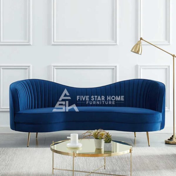 Vertical Channel Tufted Curved Sofa In Blue