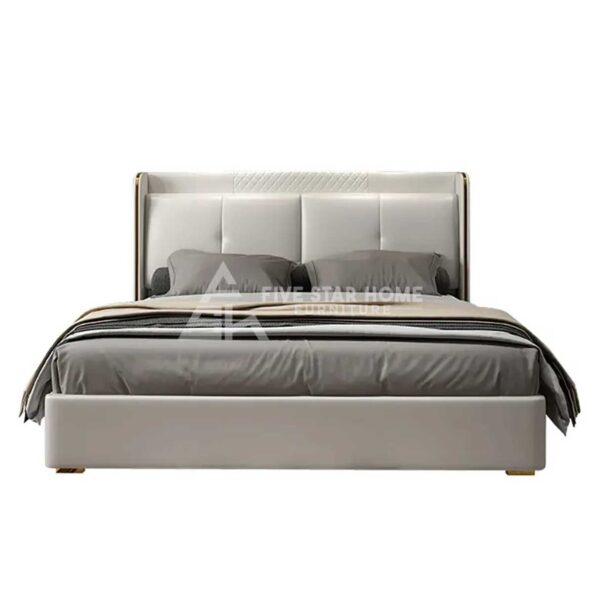White Wingback Faux Leather Upholstered Bed