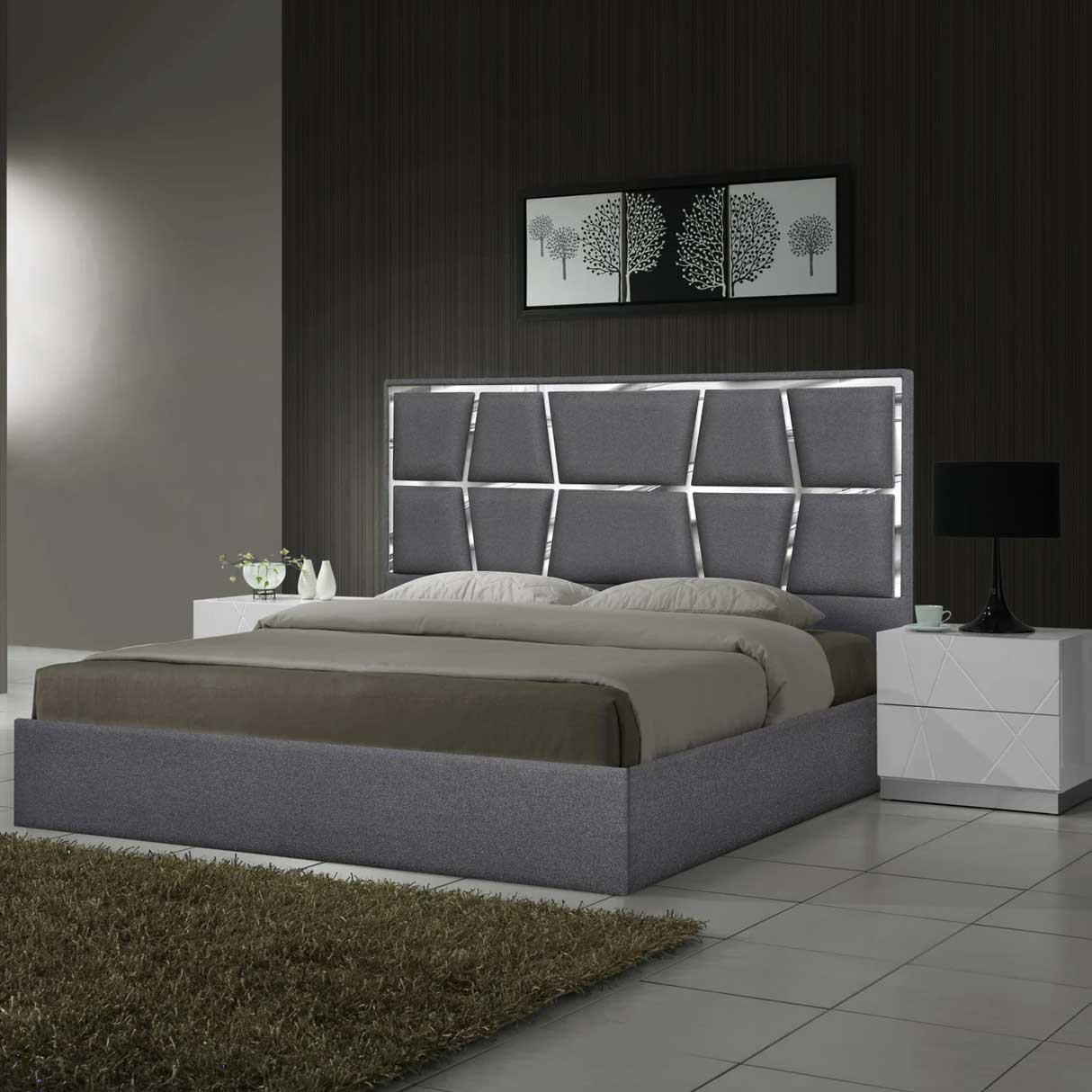 Charcoal Woven Canvas Fabric Platform Bed