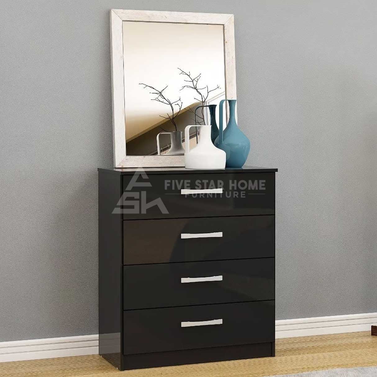 Contemporary 4 Drawer Chest In Black