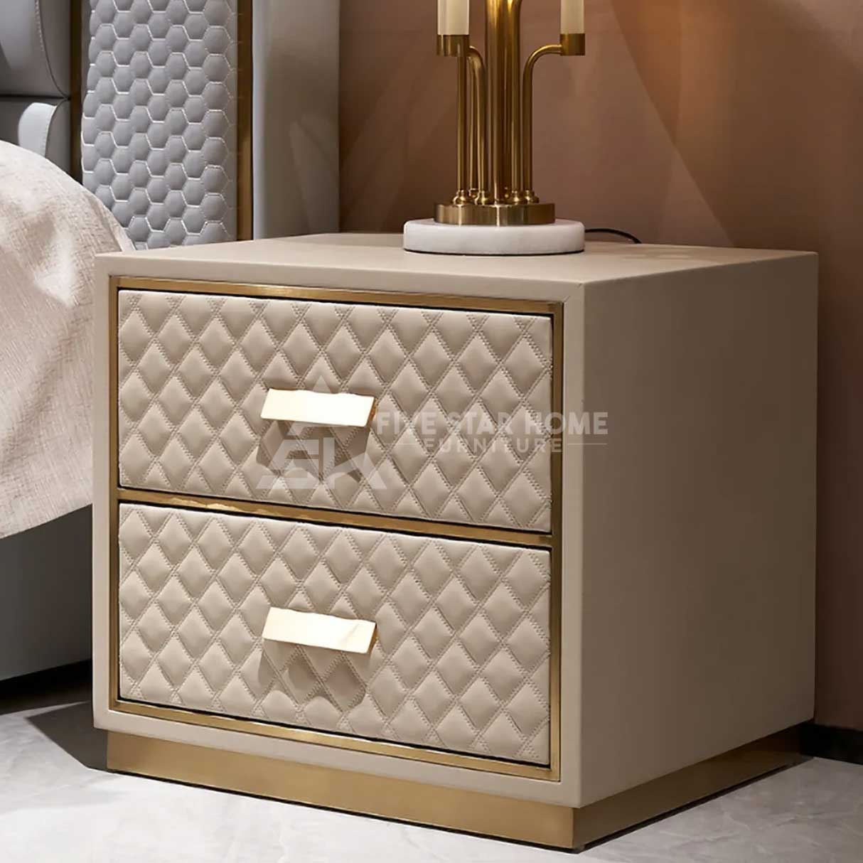 Contemporary Stylish White Nightstand Pu Leather Upholstered