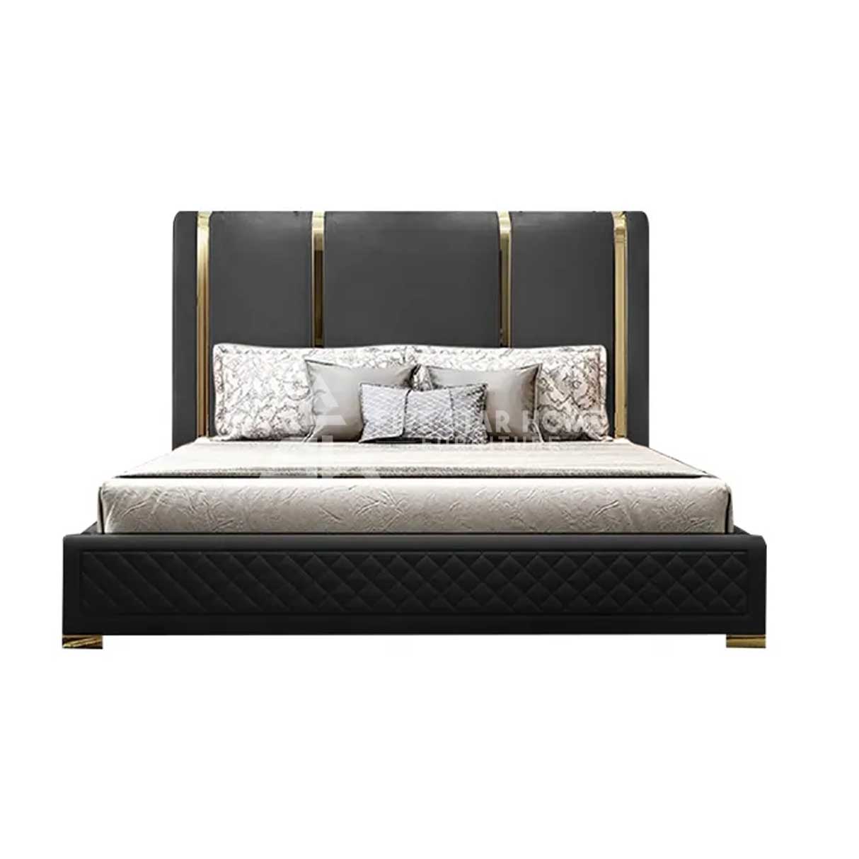 Faux Leather Upholstered And Polished Gold Bed