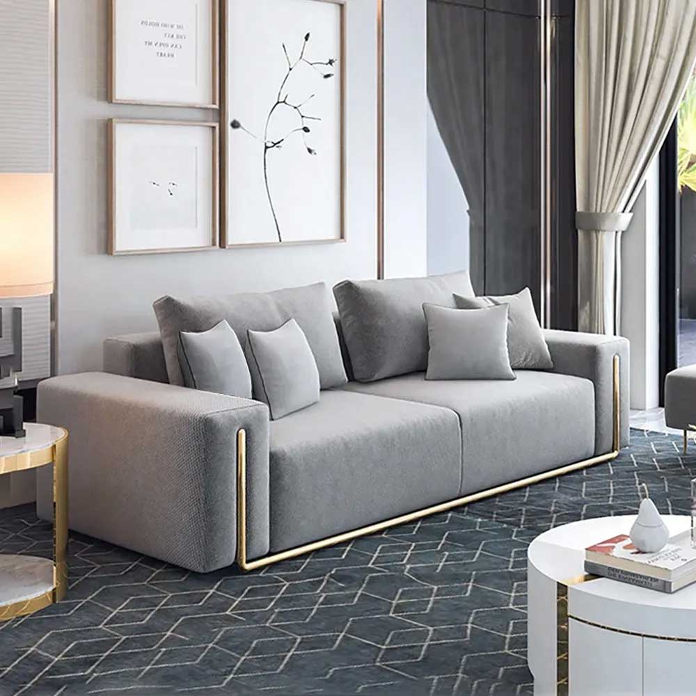 Gray Cotton &Amp; Linen Upholstered 3-Seater Sofa