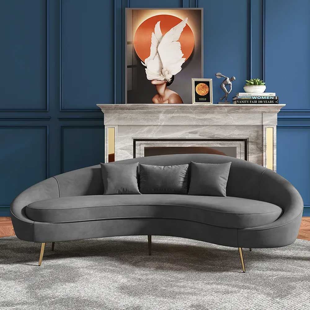Modern Bronze Velvet Curved 3 Seaters Sofa