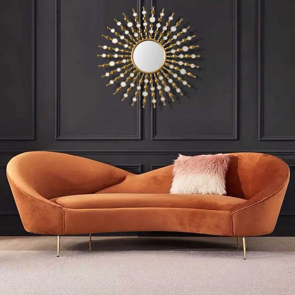 Modern Orange Velvet Upholstered Sofa