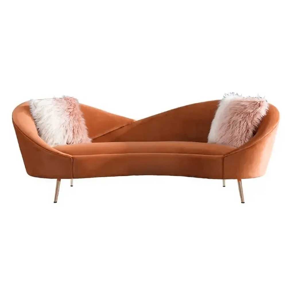 Modern Orange Velvet Upholstered Sofa