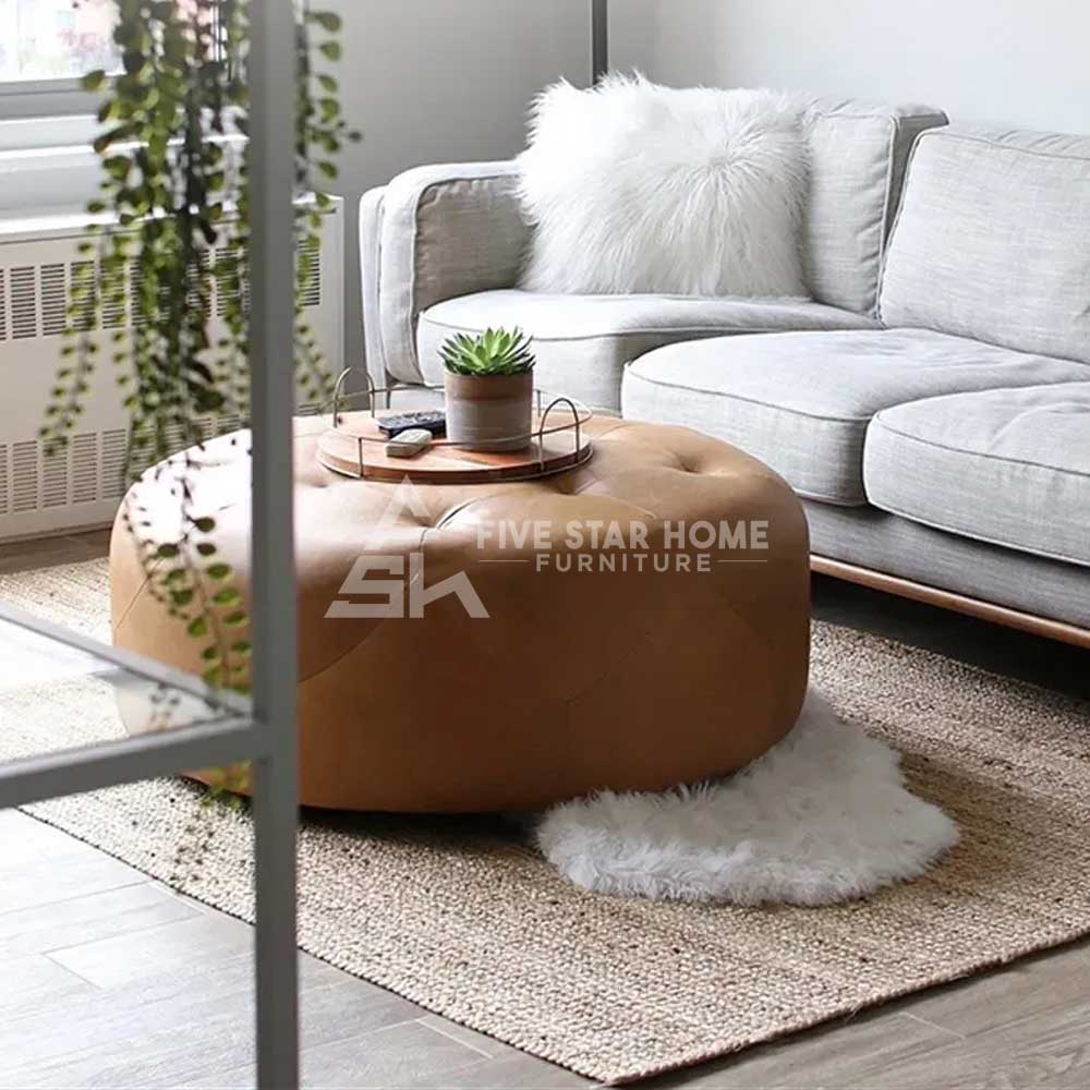 Leather on sale upholstered ottoman