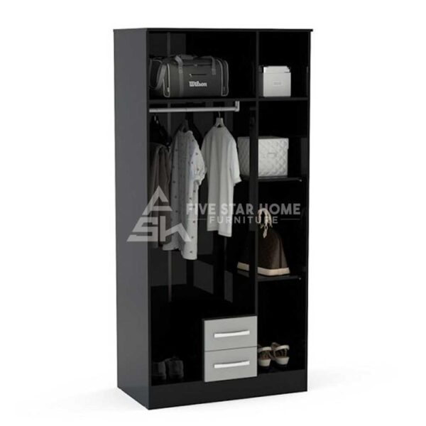 3 Door Wardrobe In Black High Gloss With Mirrored