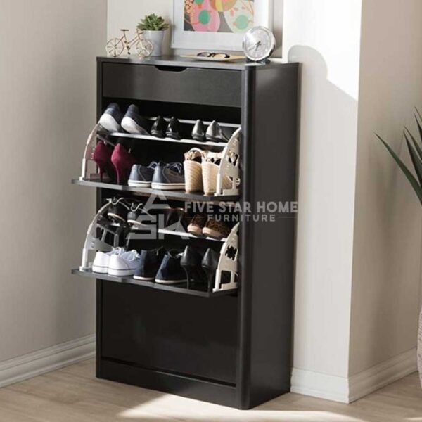 Cayla Modern Black Wood Shoe Cabinet