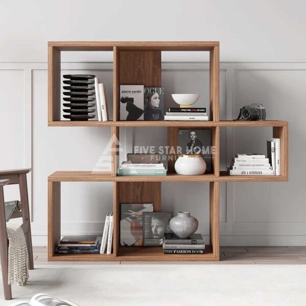 Contemporary 3-Tier Geometric Horizontal Bookshelf