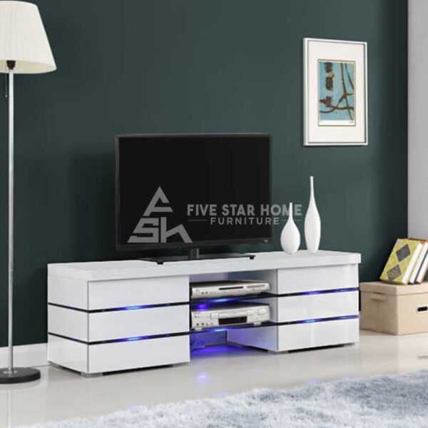 FSH Gloss TV Stand In White With Blue LED Lighting