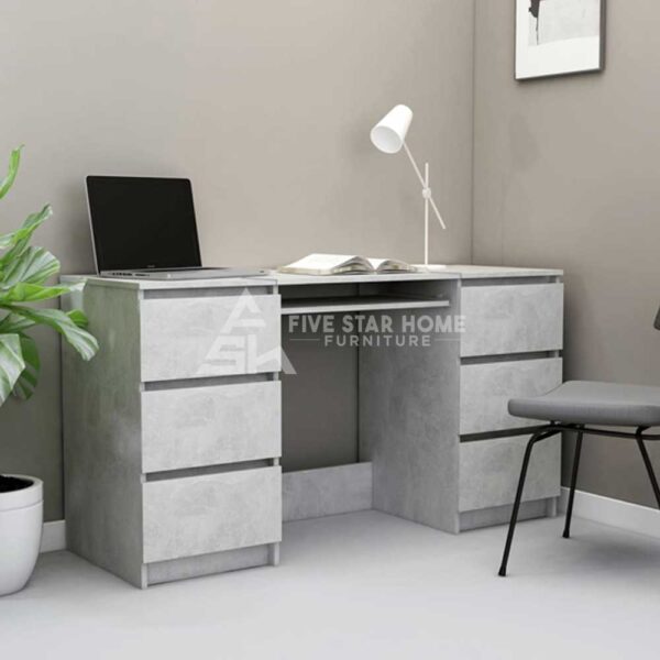 High-Gloss Gray Computer Table Having 6 Drawers