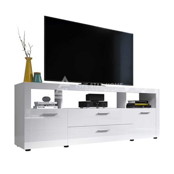 Stylish White High Gloss TV Stand With 2 Doors And 2 Drawers