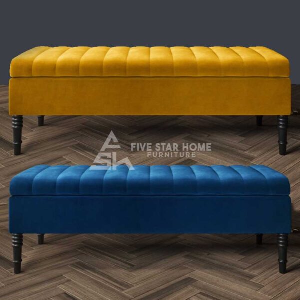 Velvet Upholstered Footstool - Bench with Storage