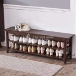 12-Pair Brown Wood Shoe Rack