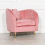 Pink Velvet Upholstered Armchair Gold Legs