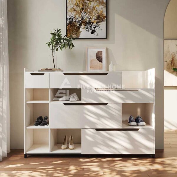 Contemporary Nordic White Shoe Storage Cabinet White 100cm H x 145cm W x 35cm D