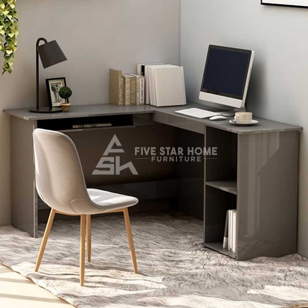 Grey High Gloss Corner Computer Desk