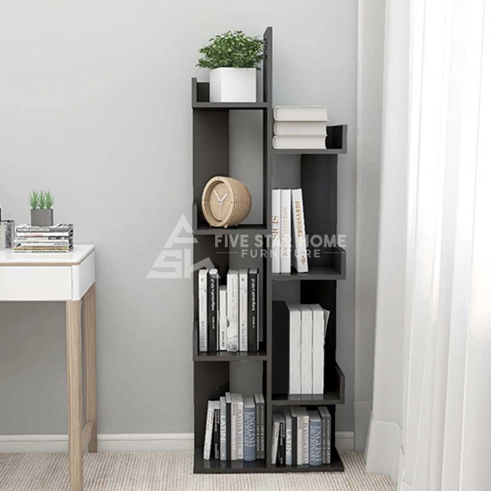 Tevin 8-Compartment, High-Gloss Bookshelf In Grey