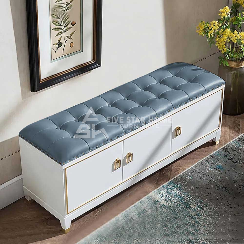 Traditional Faux Leather Upholstered Storage Bench