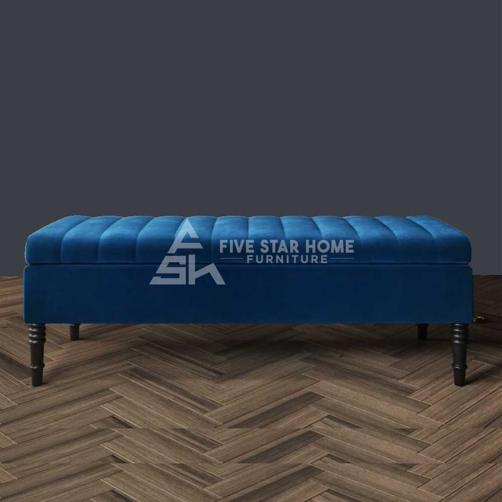Velvet Upholstered Footstool - Bench With Storage
