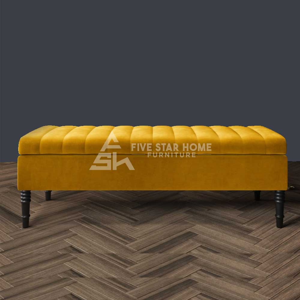 Velvet Upholstered Footstool - Bench With Storage
