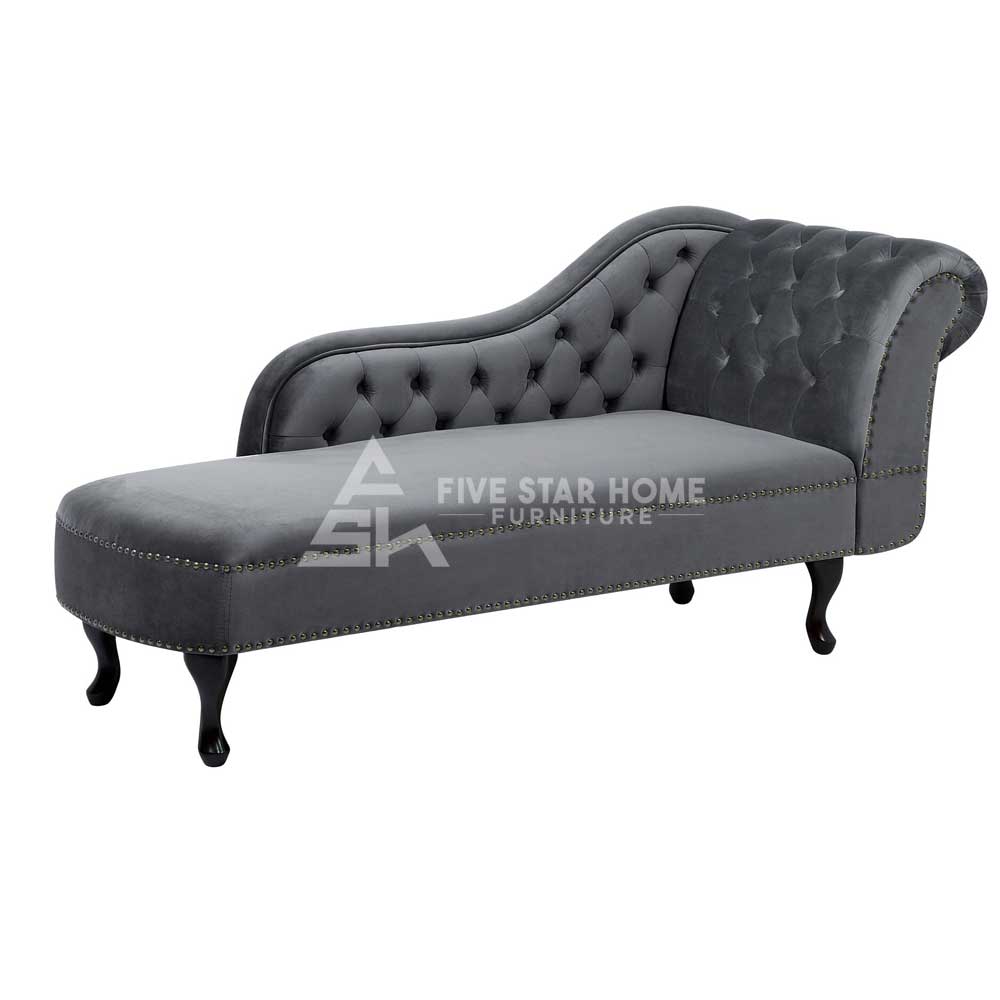Velvet Upholstered Right Hand Chaise Lounge