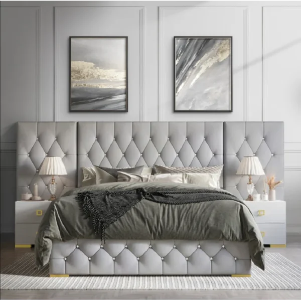 Royal WallPanel Headboard Bed in Dark Gray