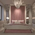 Channel Tufted Pink Wall Panel Headboard Bed
