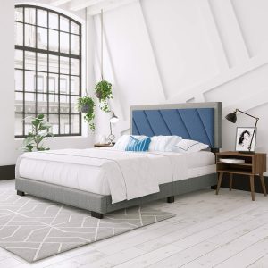 Geometric Design Wingback Headboard Bed