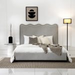 Wave Velvet Upholstered Fabric Bed