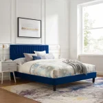Yasmine Channel Tufted Velvet Platform Bed