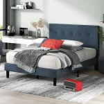 ZINUS Navy Upholstered Button Tufted Platform Bed