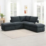 FSH Armless Sectional Sofa with Vertical Stripes