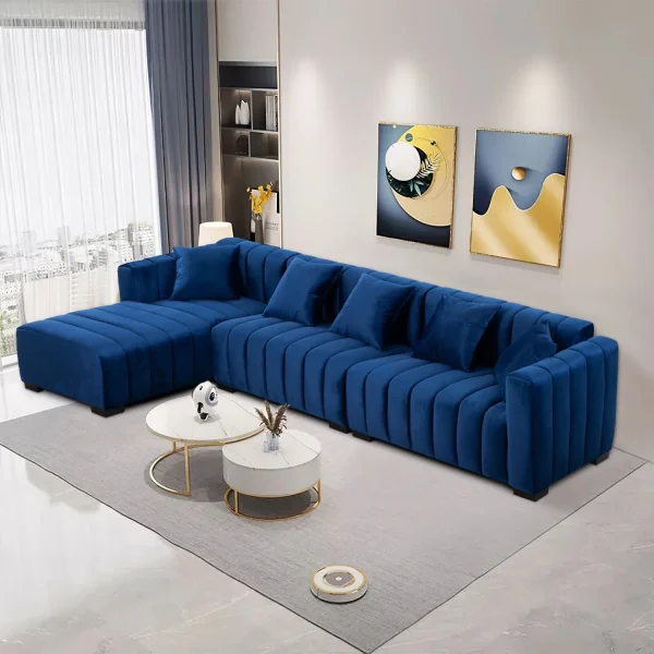 Channel Tufted Velvet Upholstered with Chaise